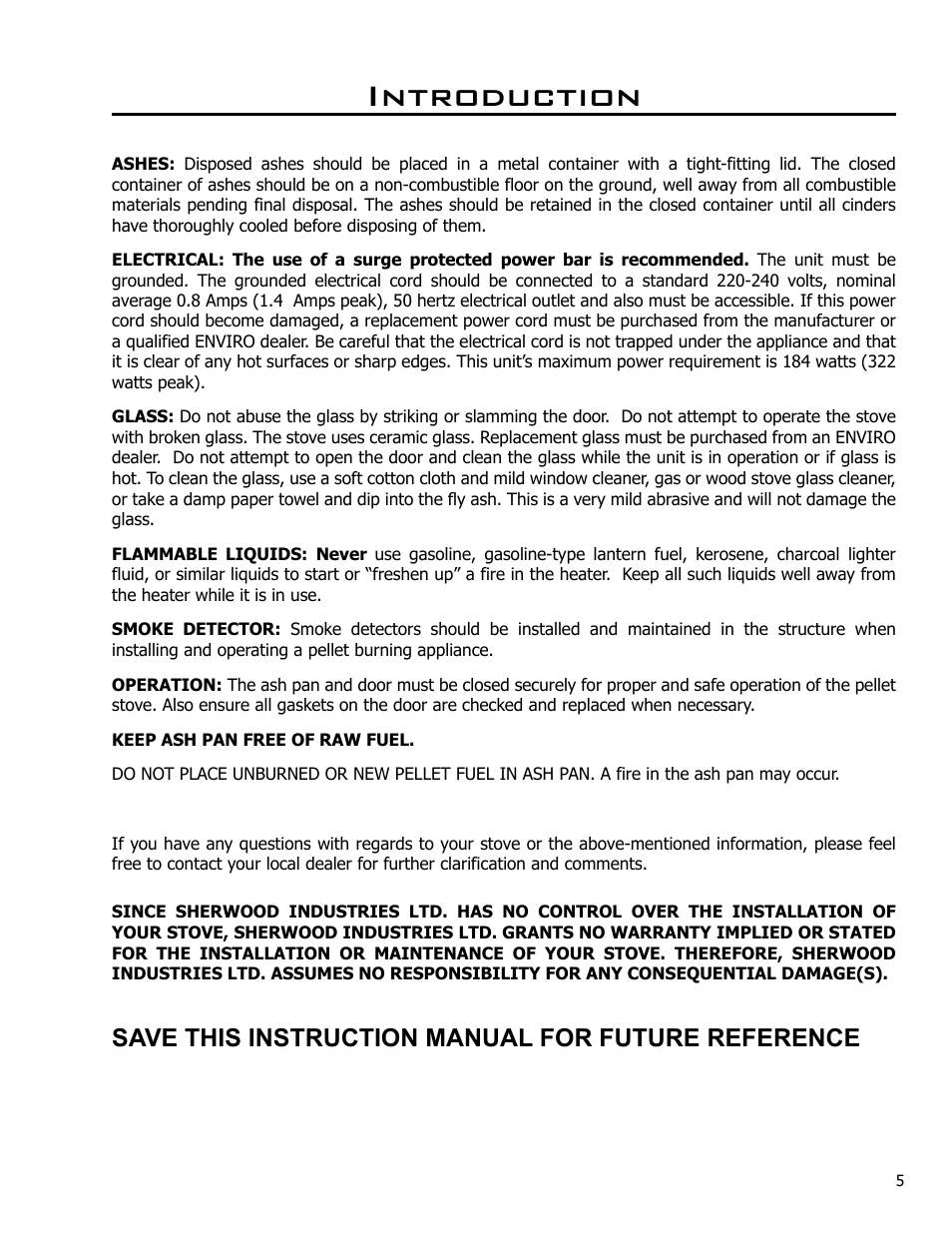 Introduction, Save this instruction manual for future reference | Enviro BERN C-10629 User Manual | Page 5 / 14