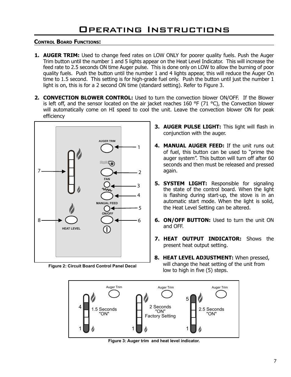 Operating instructions, Control board functions | Enviro BERN C-10629 User Manual | Page 7 / 14