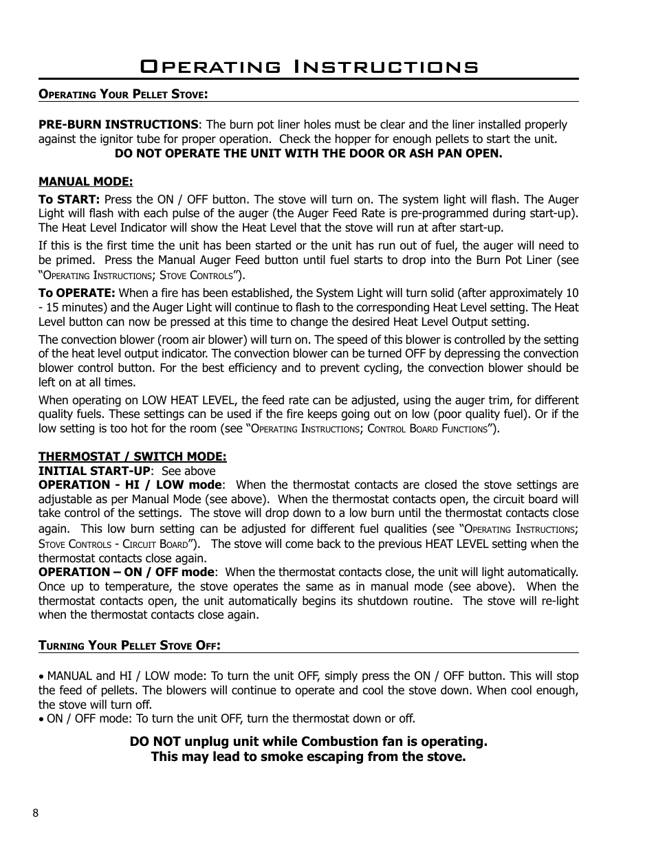 Operating your pellet stove, Turning your pellet stove off, Operating instructions | Enviro BERN C-10629 User Manual | Page 8 / 14