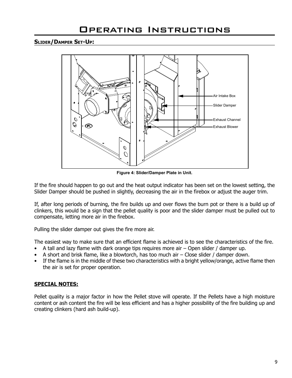 Slider/damper set-up, Operating instructions | Enviro BERN C-10629 User Manual | Page 9 / 14