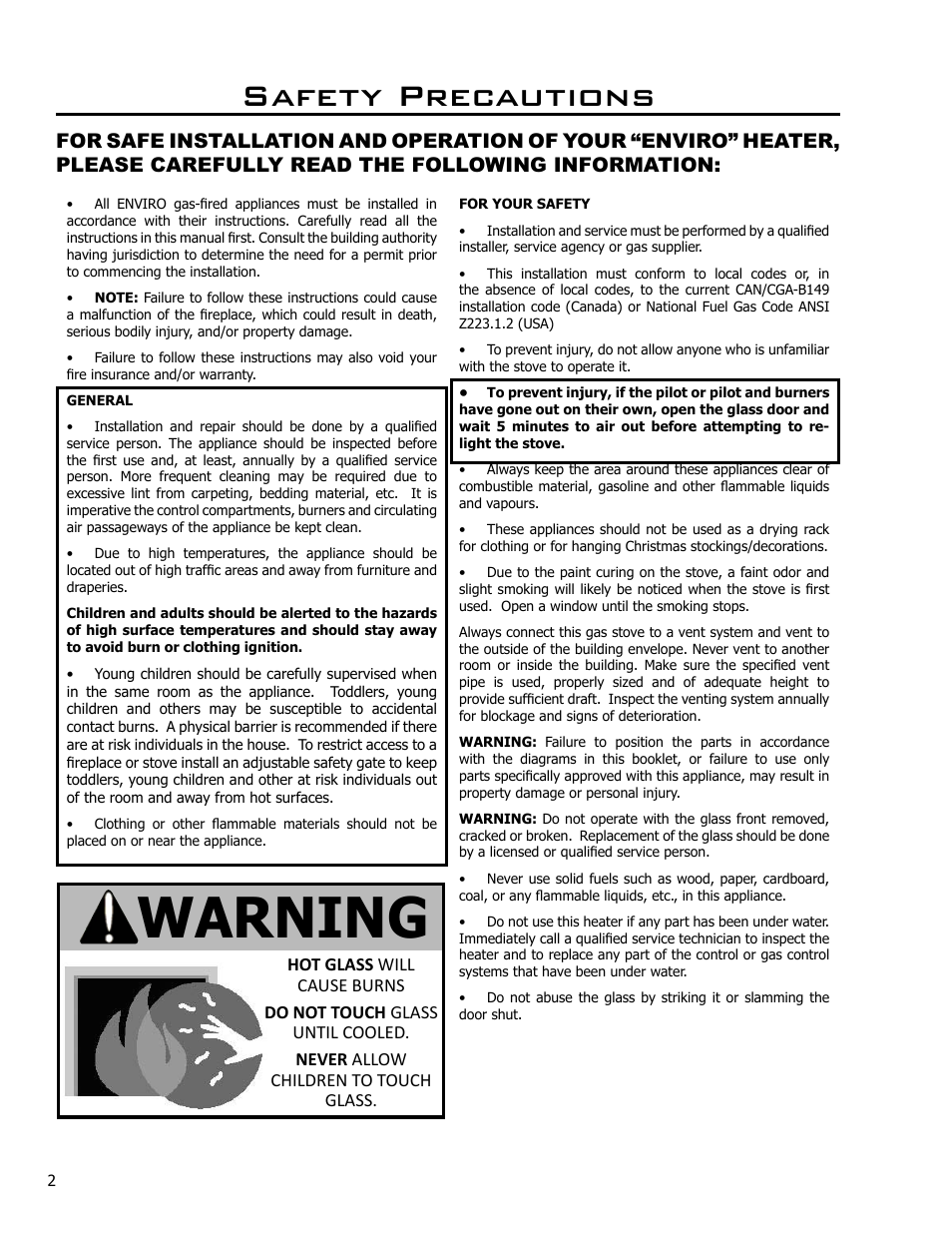 Warning, Safety precautions | Enviro DV42DX User Manual | Page 2 / 42