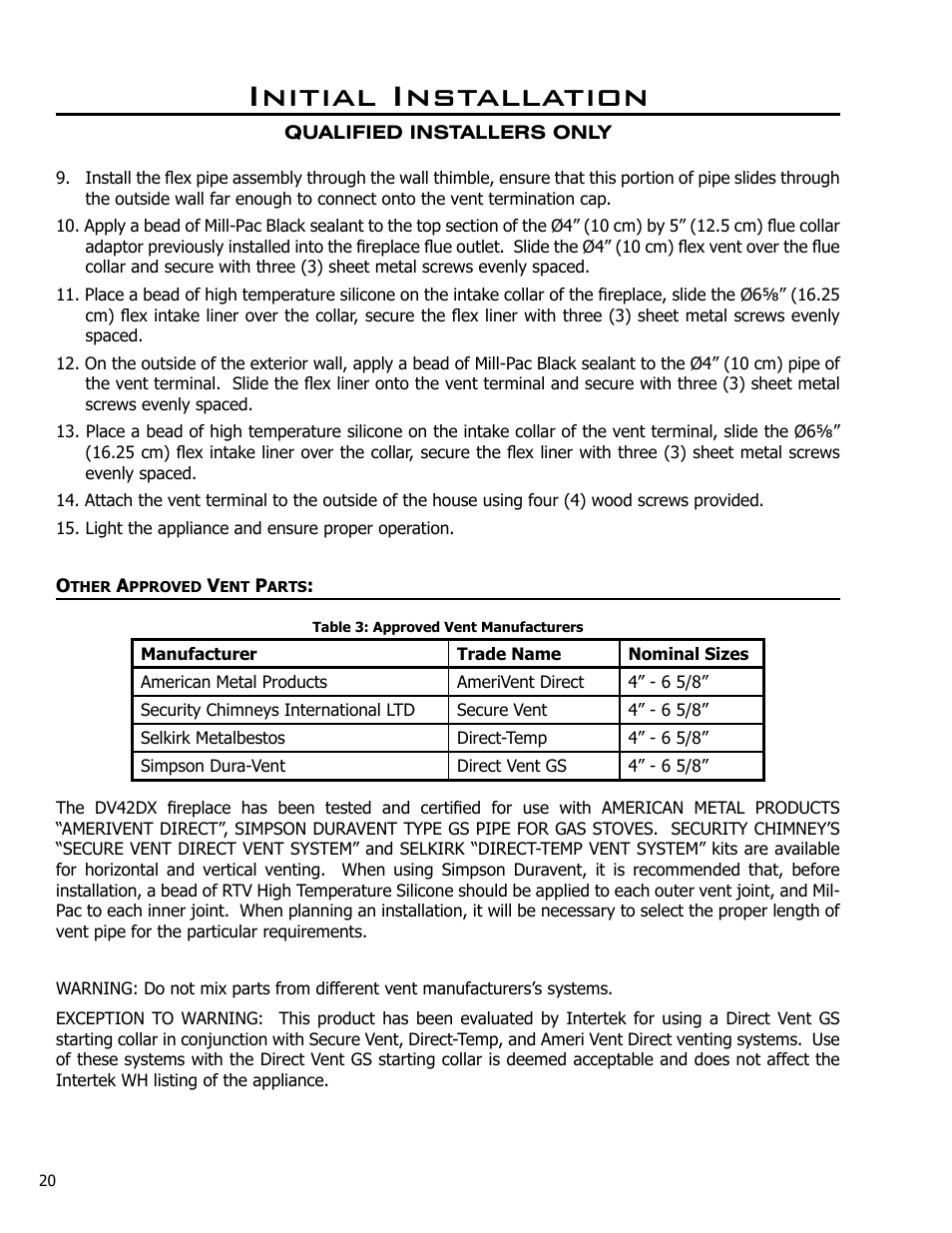 Initial installation | Enviro DV42DX User Manual | Page 20 / 42