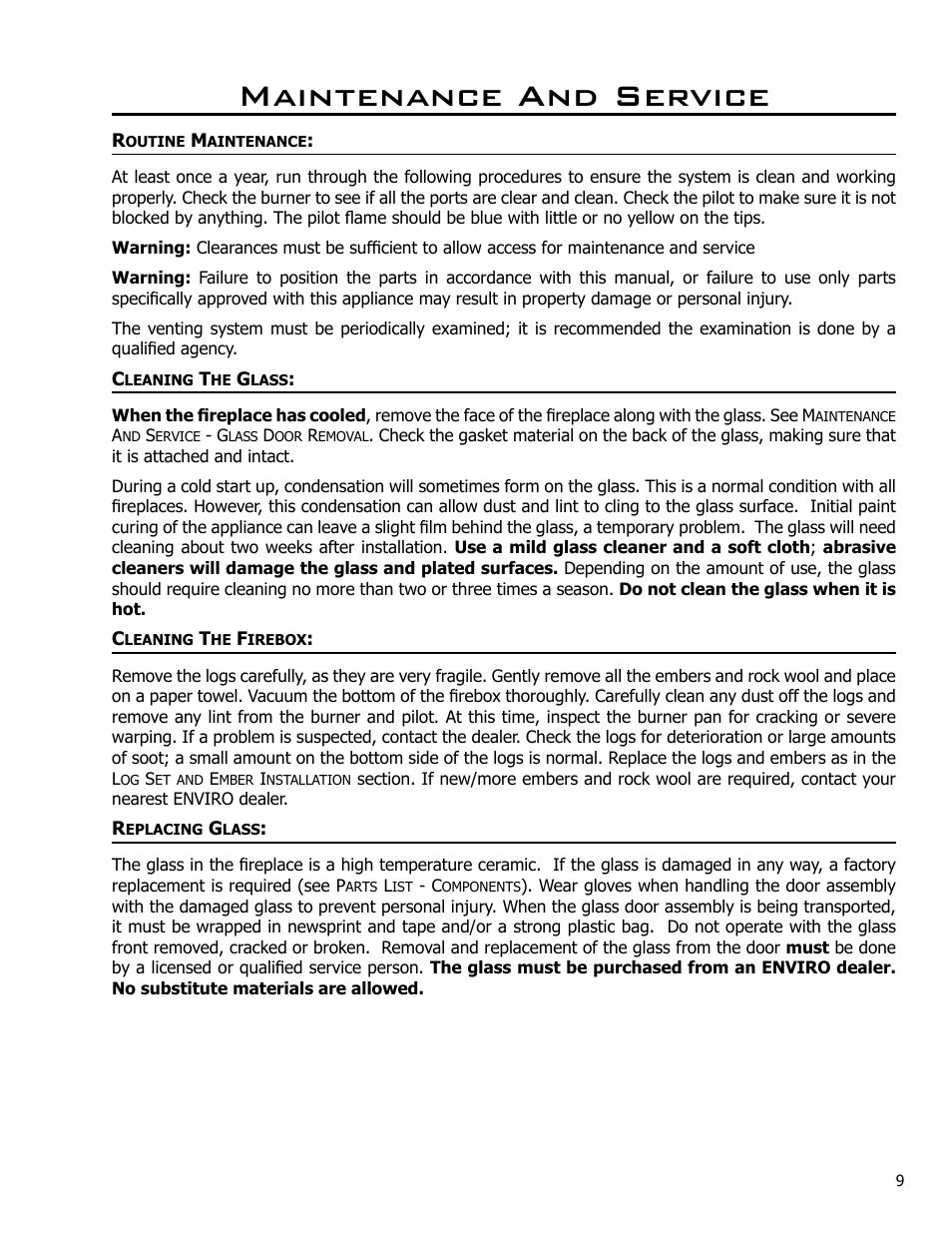 Maintenance and service | Enviro DV42DX User Manual | Page 9 / 42
