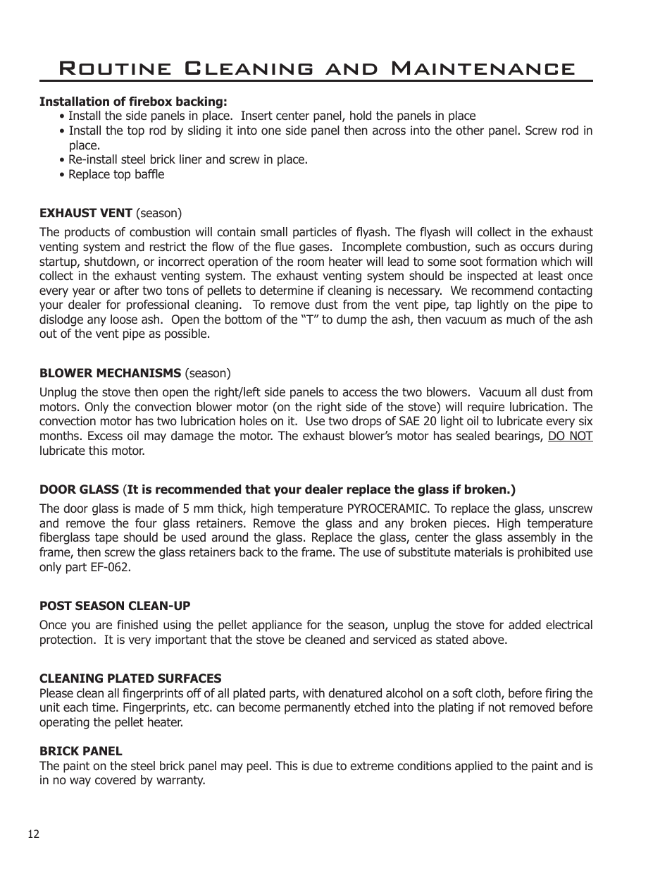 Routine cleaning and maintenance | Enviro EP3 User Manual | Page 12 / 14