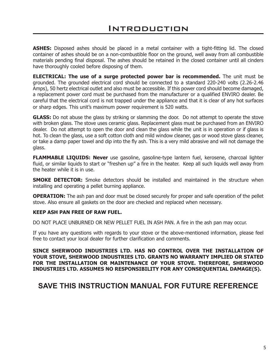 Introduction, Save this instruction manual for future reference | Enviro EP3 User Manual | Page 5 / 14