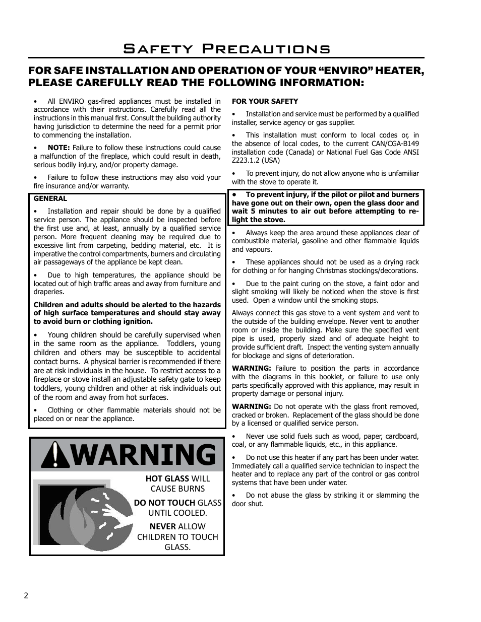 Warning, Safety precautions | Enviro Cara User Manual | Page 2 / 46