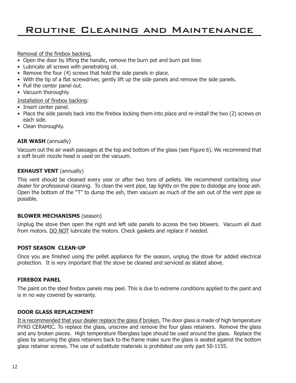 Routine cleaning and maintenance | Enviro 50-1220 User Manual | Page 12 / 14