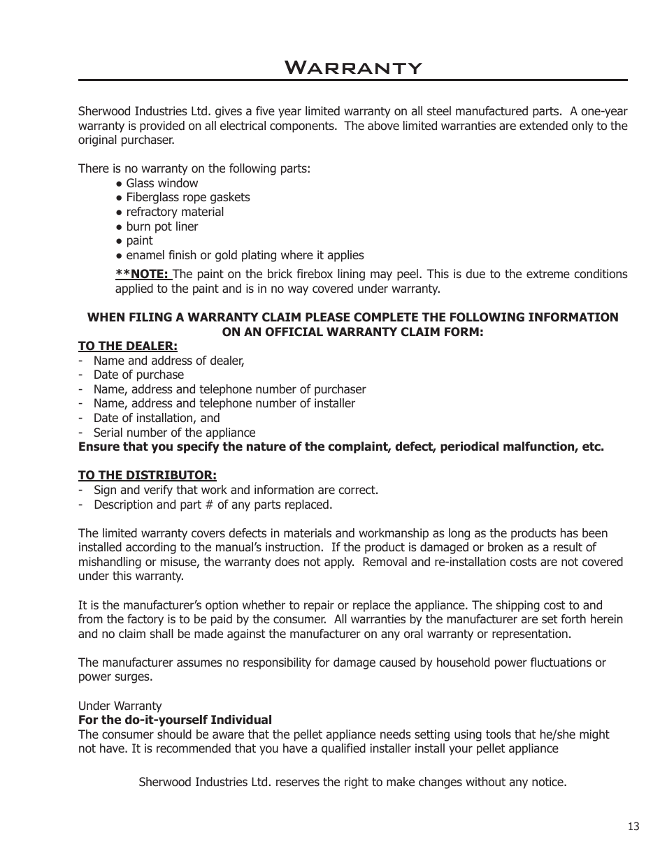 Warranty | Enviro 50-1220 User Manual | Page 13 / 14