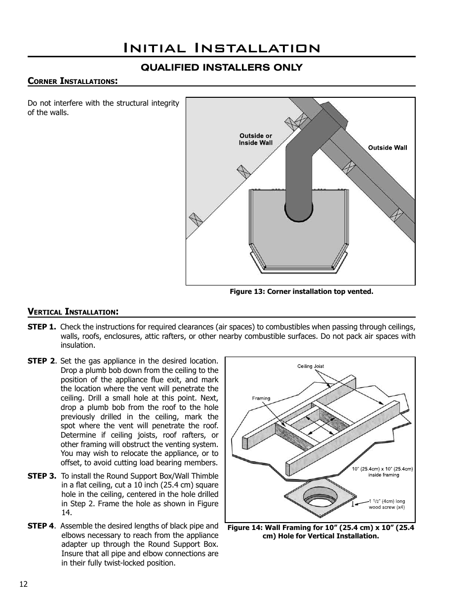 Corner installations, Vertical installation, Corner installations vertical installation | Initial installation | Enviro C-10365 User Manual | Page 12 / 33