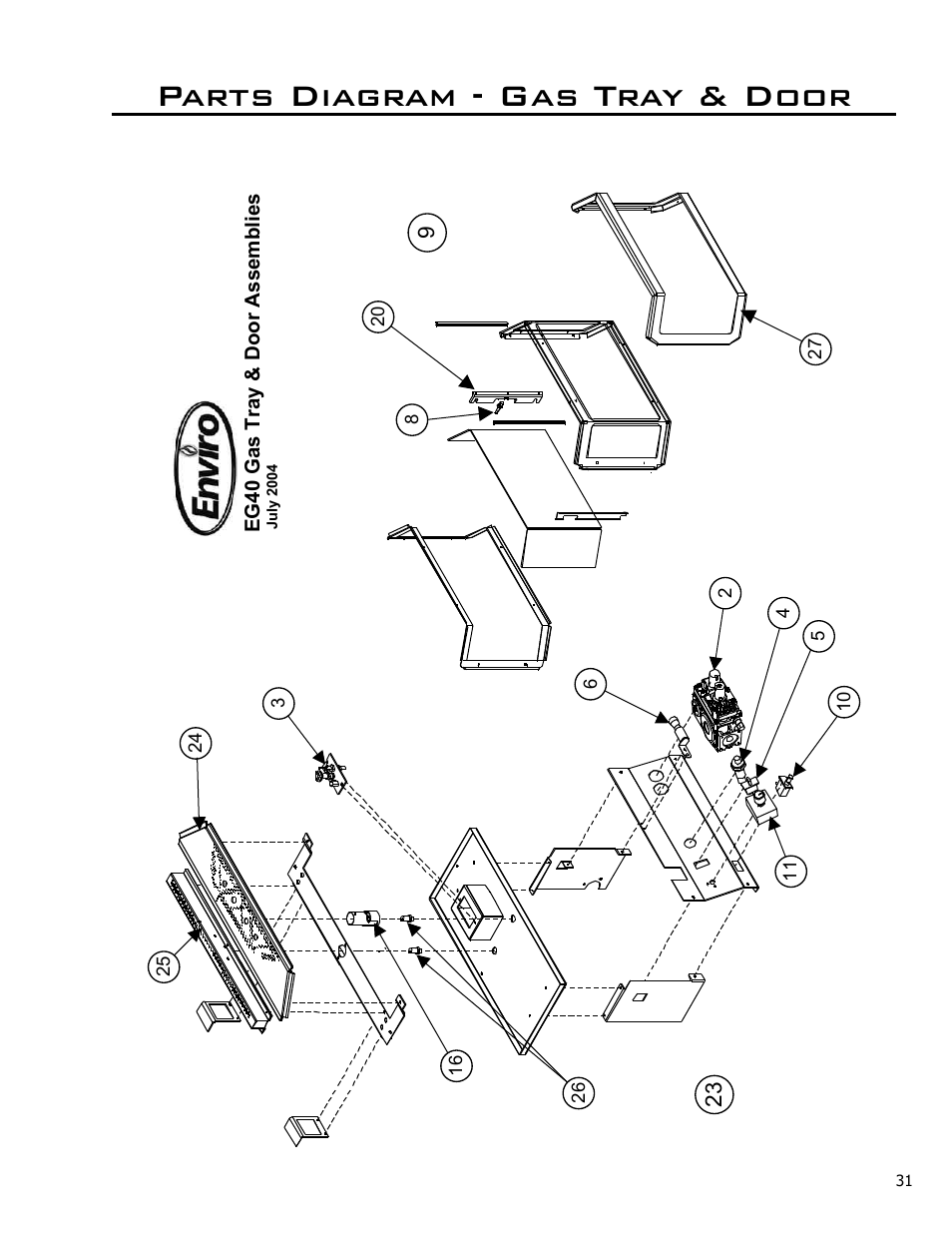 Parts diagram - gas tray & door | Enviro C-10365 User Manual | Page 31 / 33