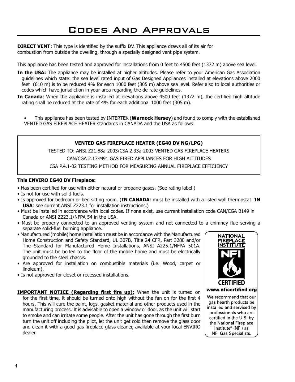 Codes and approvals | Enviro C-10365 User Manual | Page 4 / 33