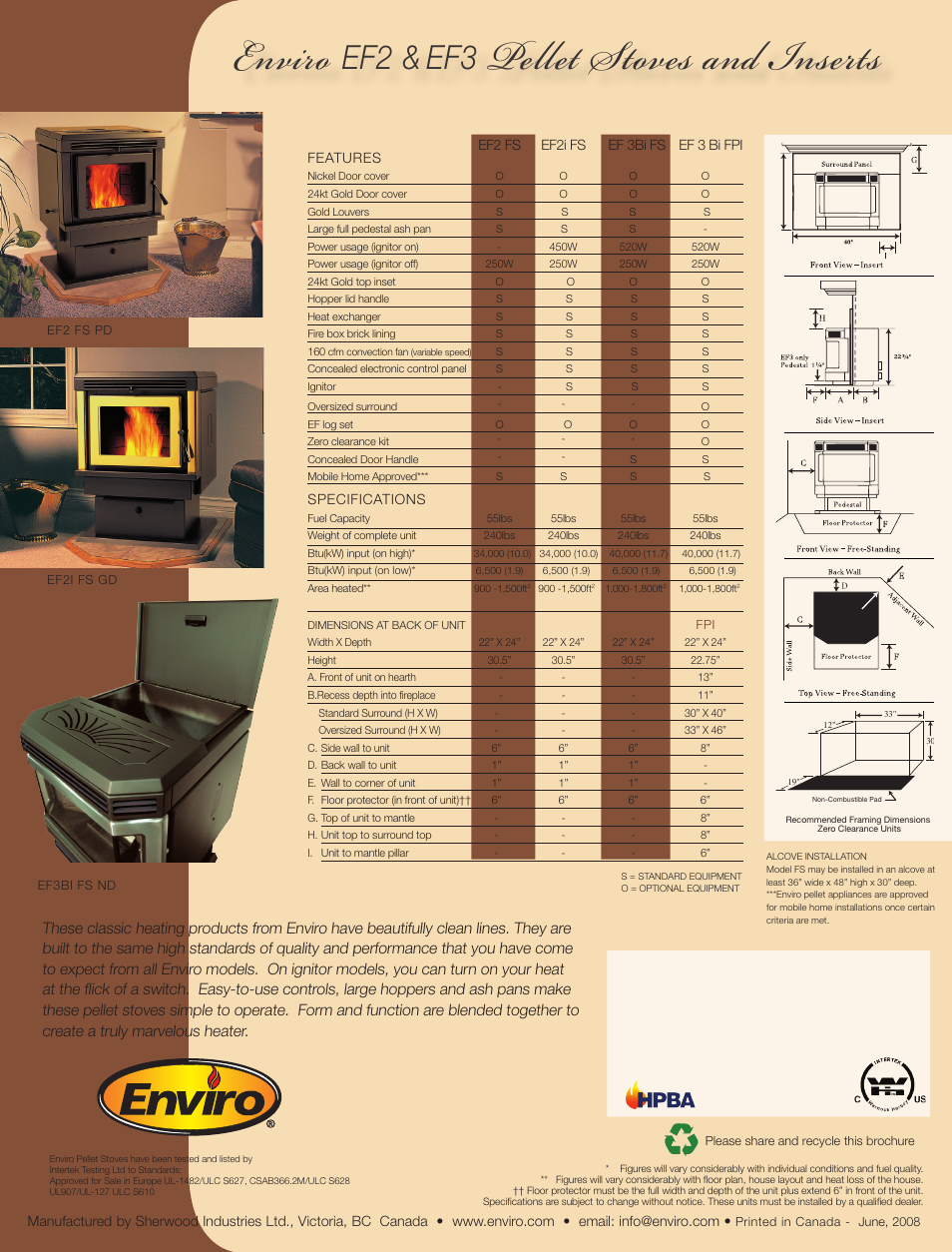 Pellet stoves and inserts, Enviro, Ef2 & ef3 | Enviro EF3 User Manual | Page 2 / 2