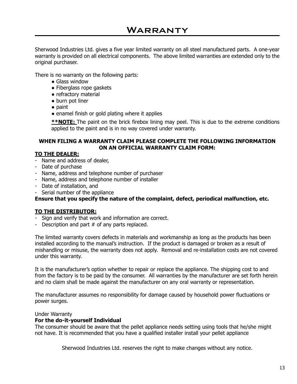 Warranty | Enviro C-10984 User Manual | Page 13 / 14