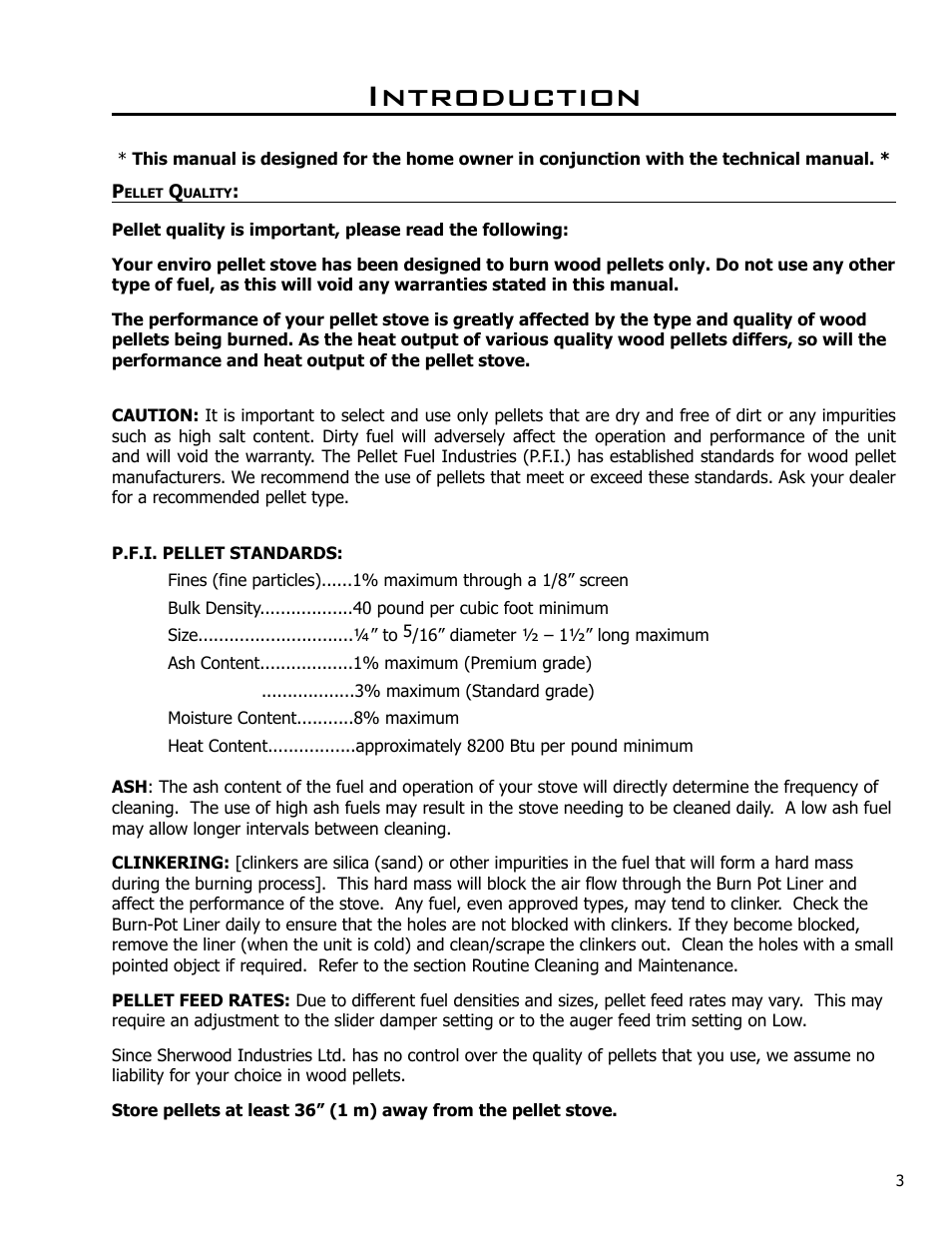 Introduction, Pellet quality, Automatic safety features of your pellet stove | Enviro C-10984 User Manual | Page 3 / 14