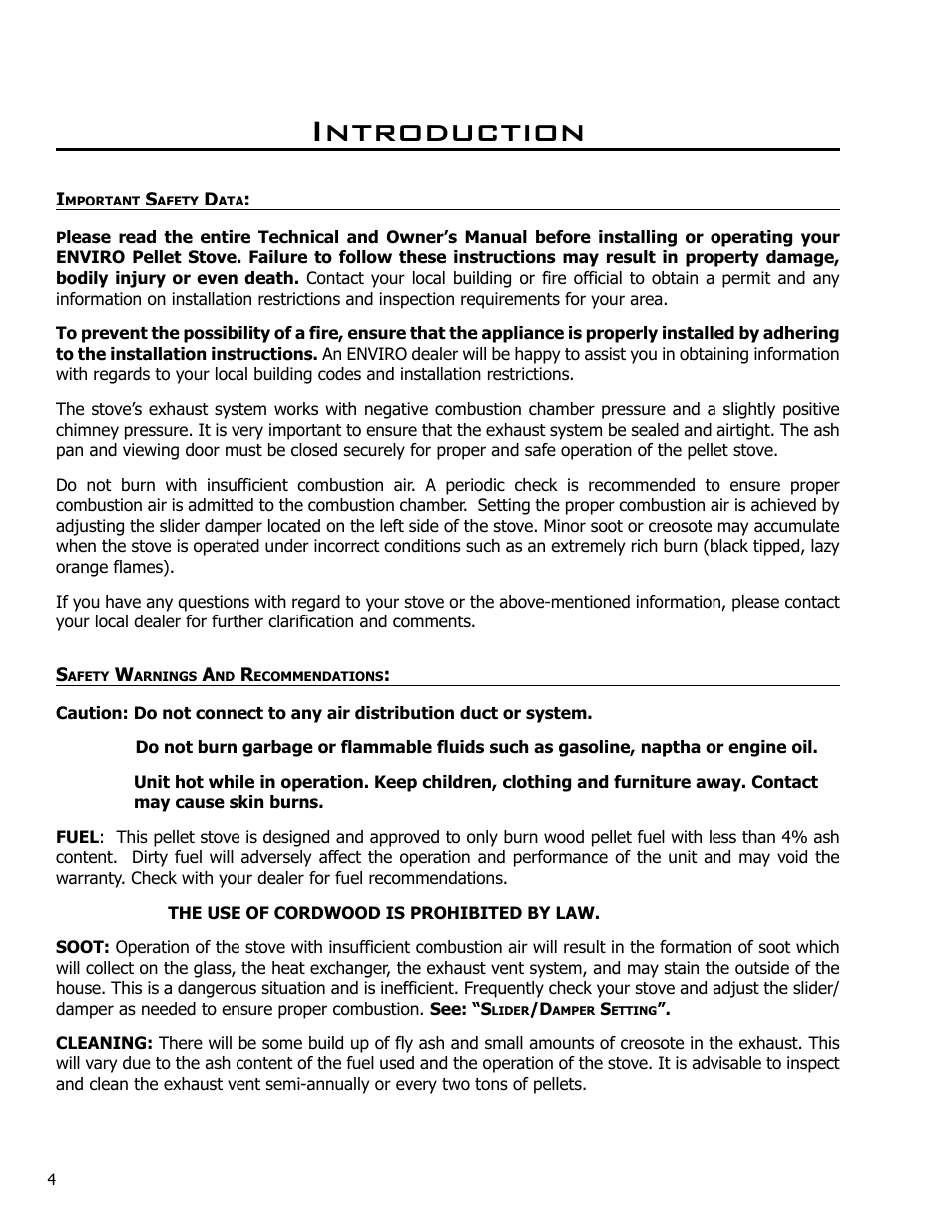 Important safety data, Safety warnings and recommendations, Introduction | Enviro C-10984 User Manual | Page 4 / 14