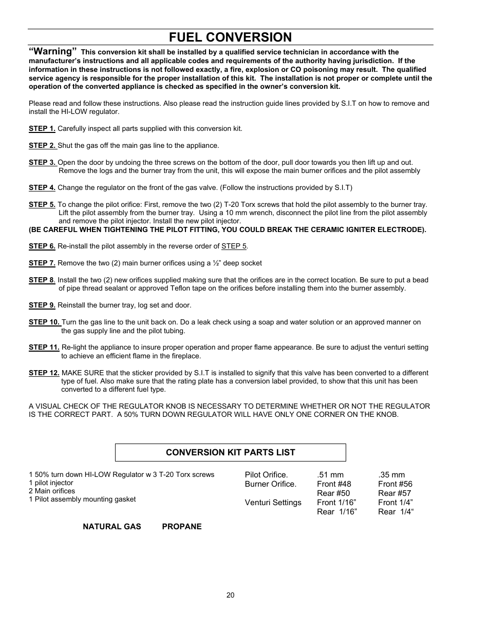 Fuel conversion | Enviro EG 33 User Manual | Page 20 / 22