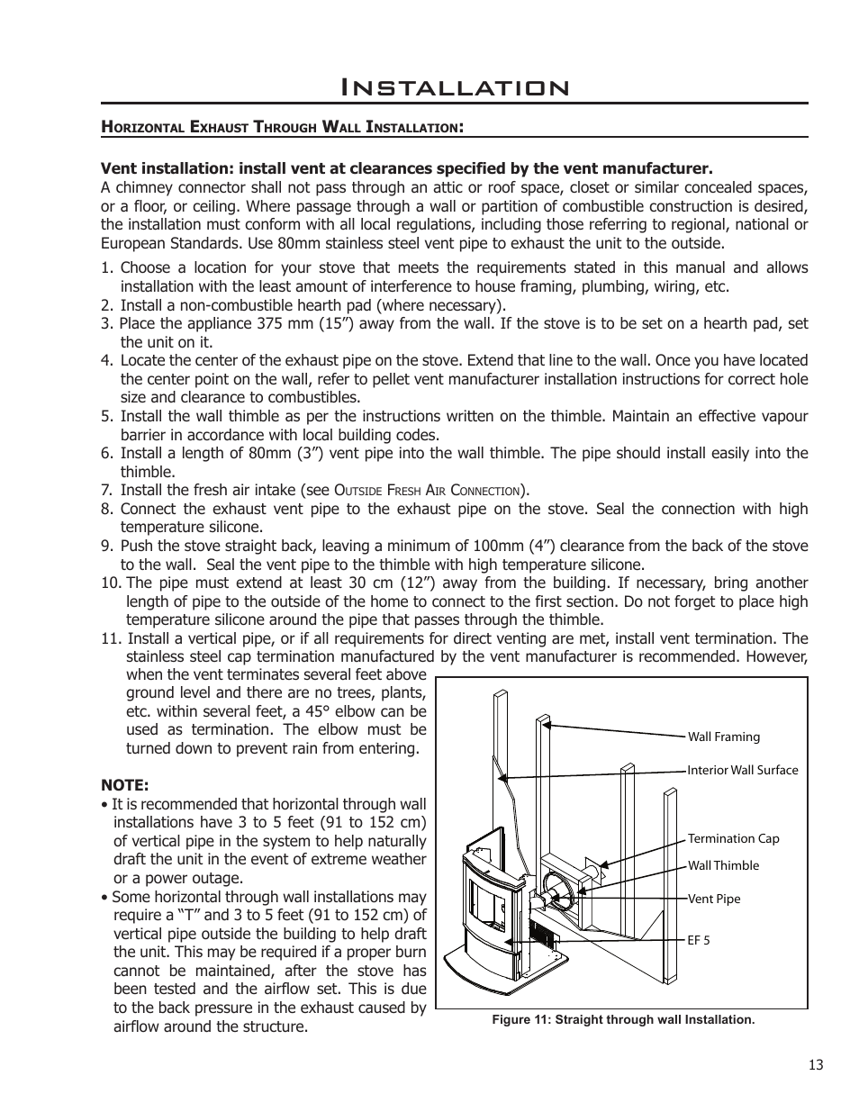 Horizontal exhaust through wall installation, Installation | Enviro 50-1574 User Manual | Page 13 / 30