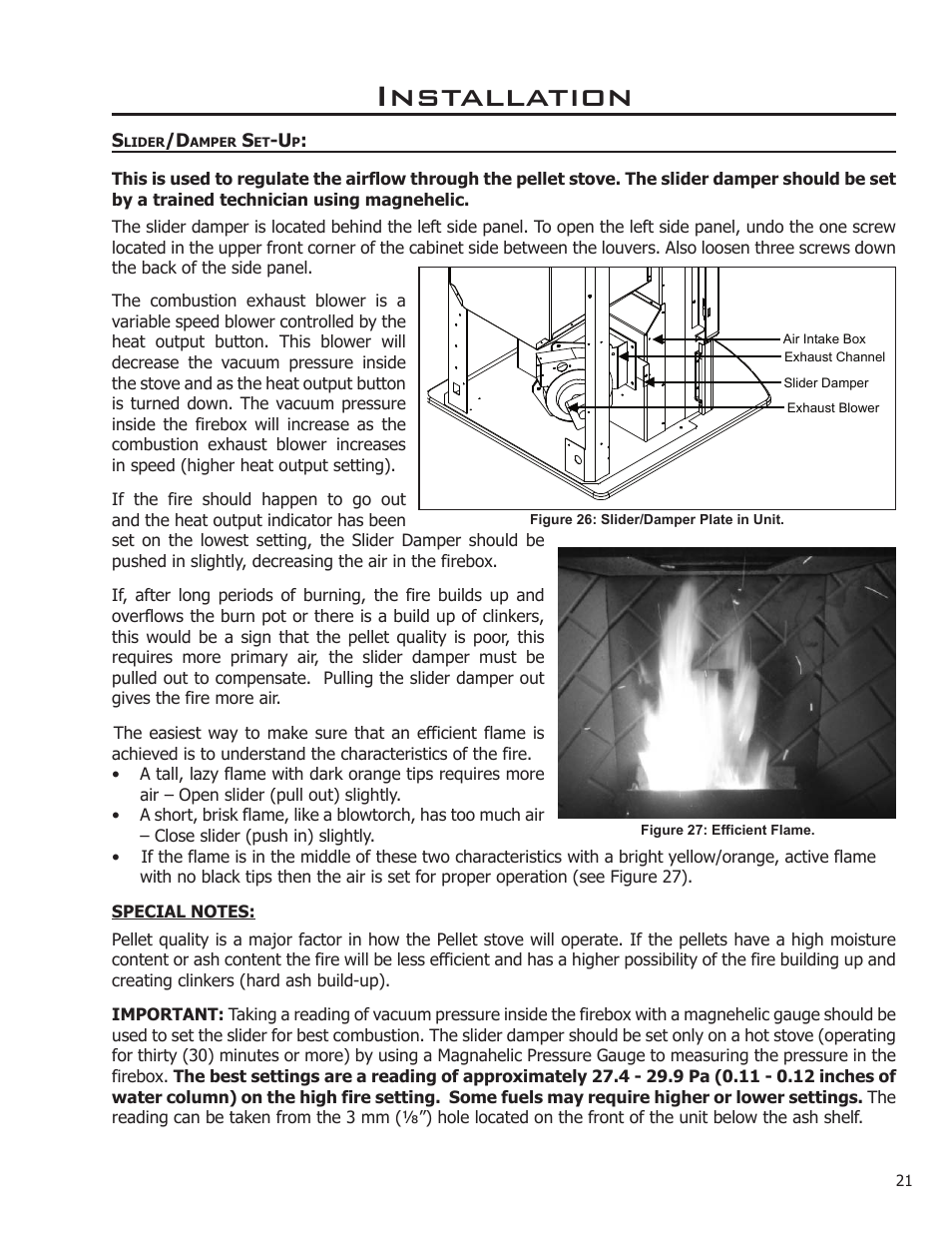 Slider/damper set-up, Installation | Enviro 50-1574 User Manual | Page 21 / 30