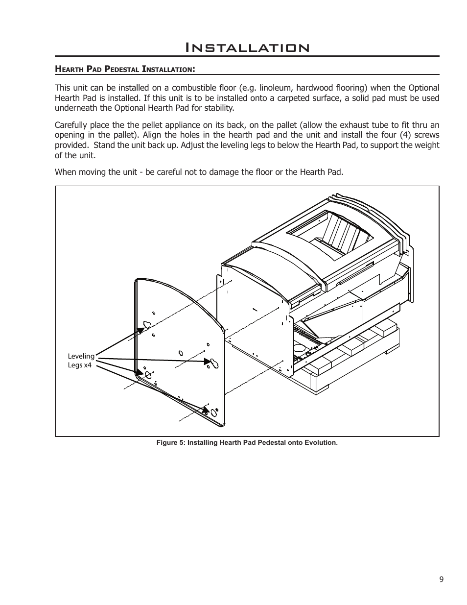 Hearth pad pedestal installation, Installation | Enviro 50-1574 User Manual | Page 9 / 30