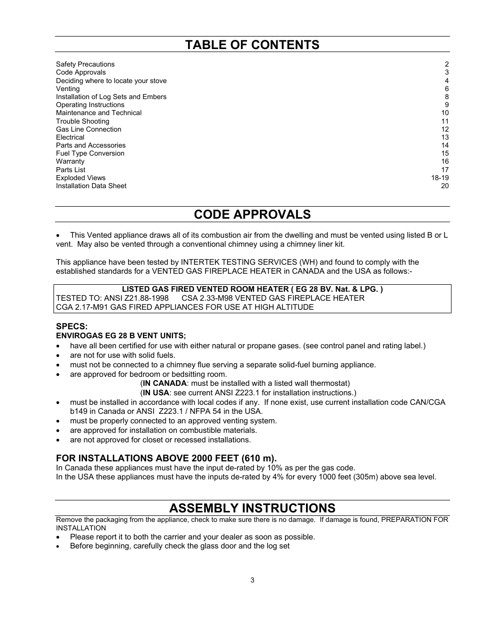 Enviro Vented EG 28 B User Manual | Page 3 / 20