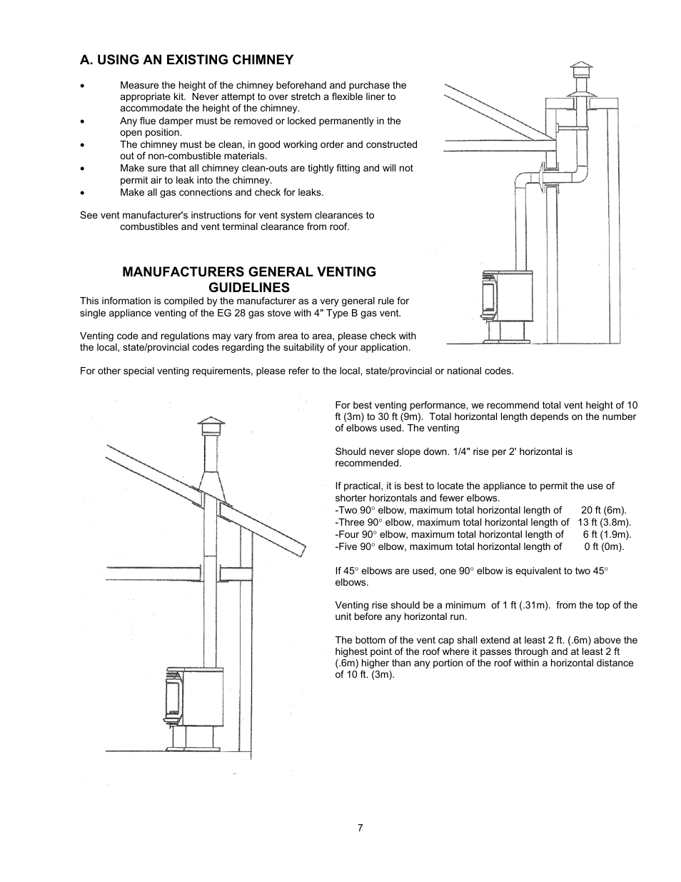 A. using an existing chimney, Manufacturers general venting guidelines | Enviro Vented EG 28 B User Manual | Page 7 / 20