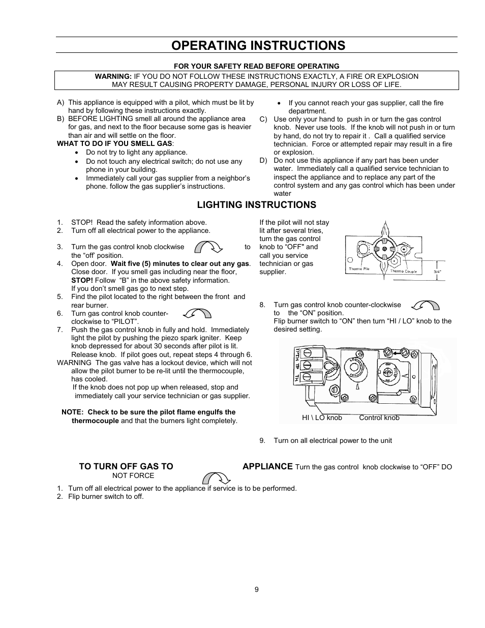 Operating instructions, Lighting instructions | Enviro Vented EG 28 B User Manual | Page 9 / 20