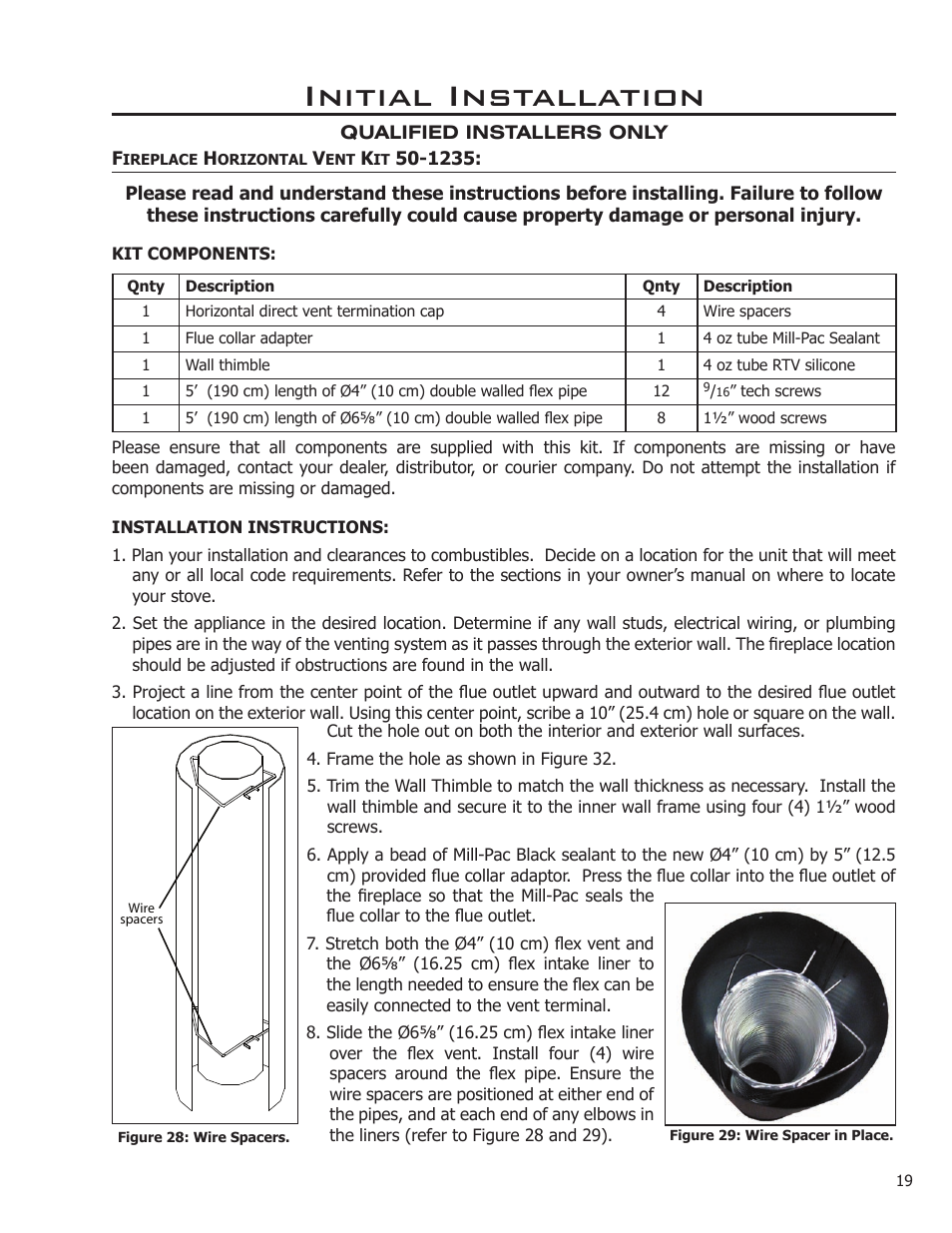 Initial installation | Enviro Haven Direct Vent Fireplace User Manual | Page 19 / 41