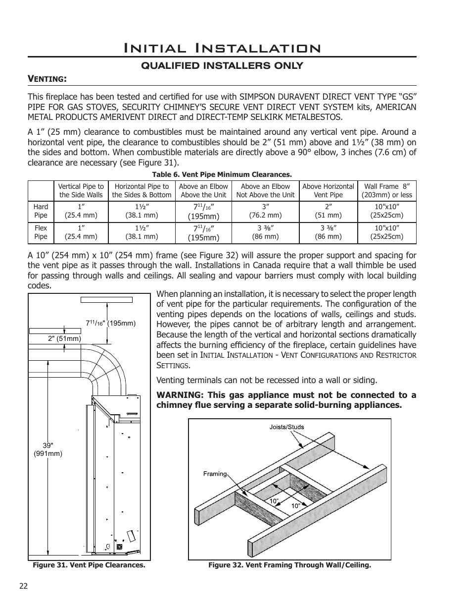 Initial installation | Enviro Haven Direct Vent Fireplace User Manual | Page 22 / 41