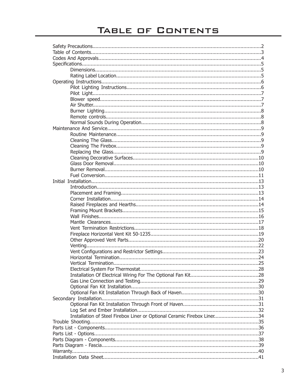 Enviro Haven Direct Vent Fireplace User Manual | Page 3 / 41