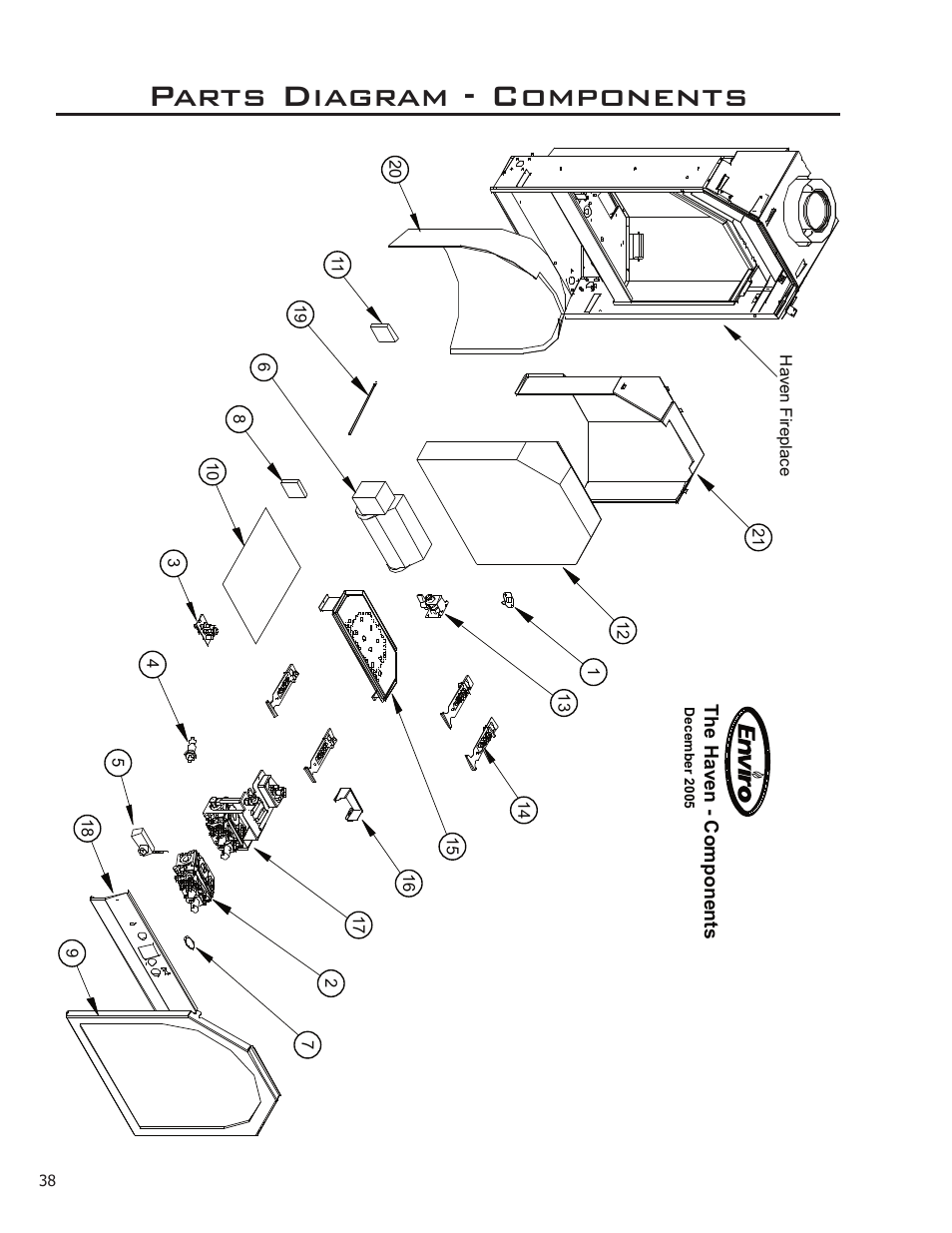 Parts diagram - components | Enviro Haven Direct Vent Fireplace User Manual | Page 38 / 41