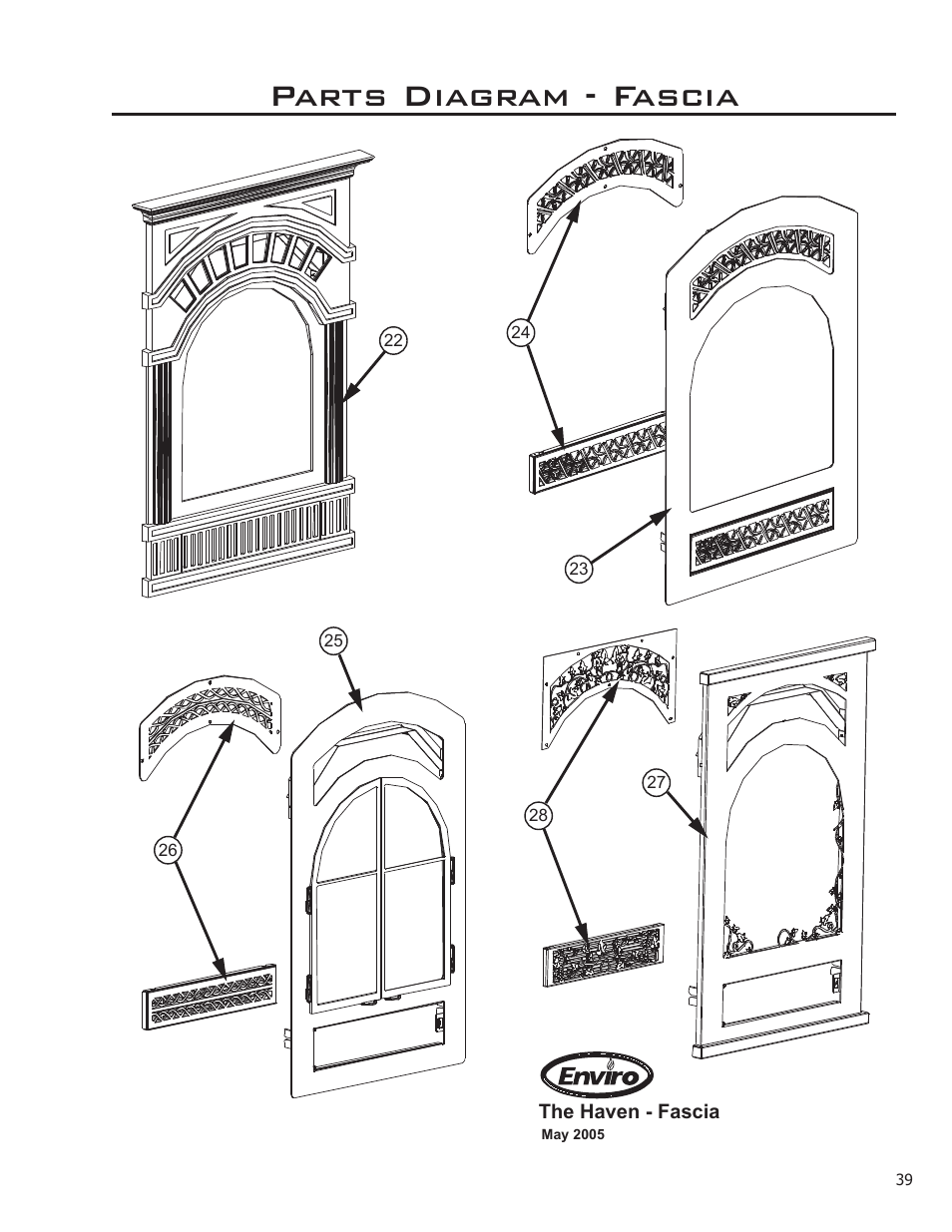 Parts diagram - fascia | Enviro Haven Direct Vent Fireplace User Manual | Page 39 / 41