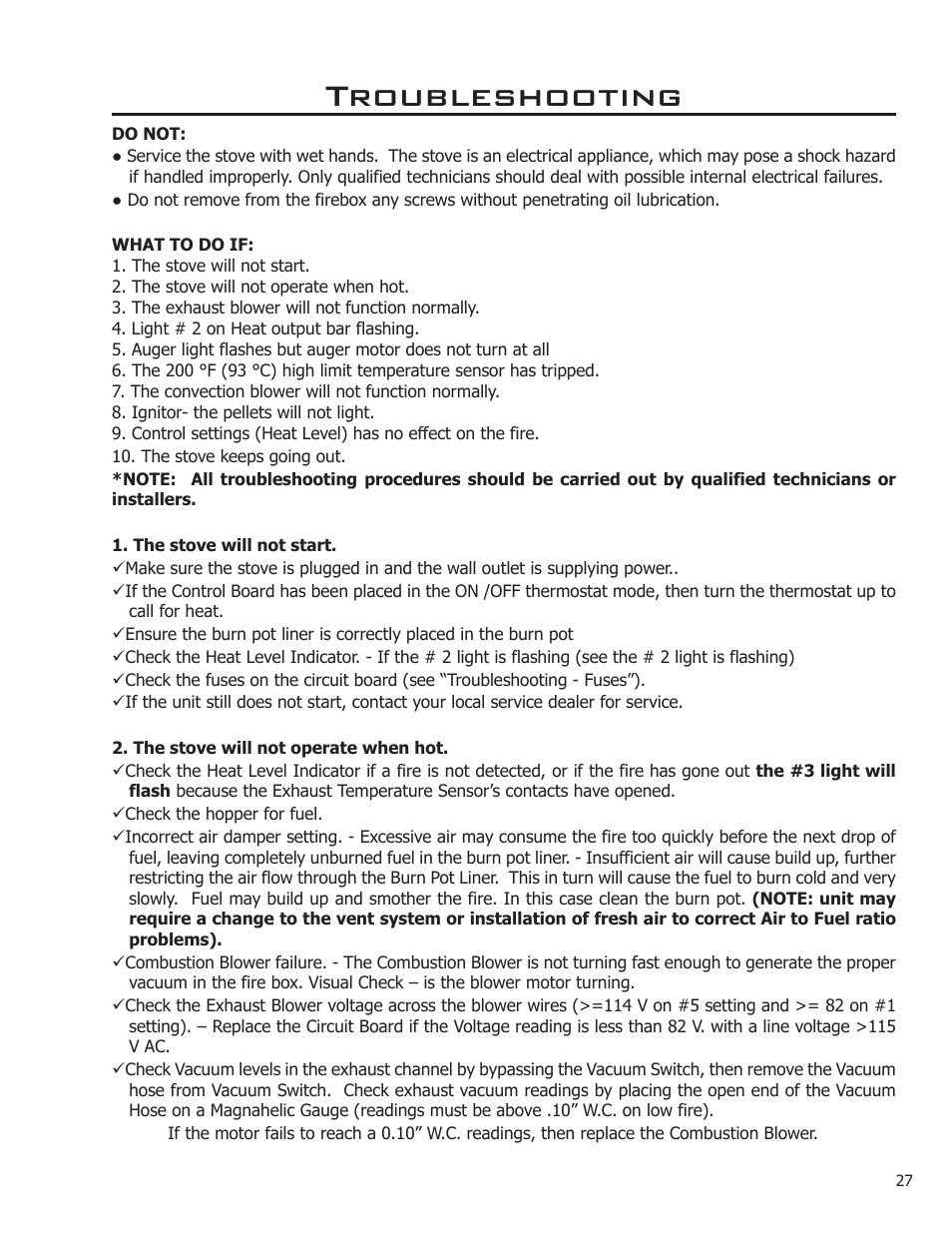 Troubleshooting | Enviro C-11023 User Manual | Page 27 / 36