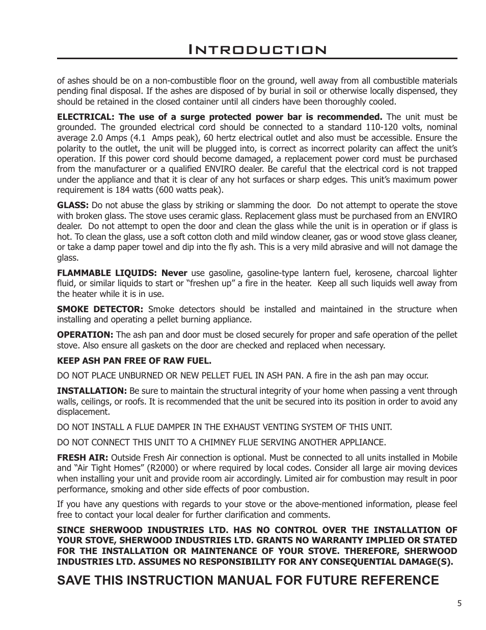 Introduction, Save this instruction manual for future reference | Enviro Mini A User Manual | Page 5 / 16