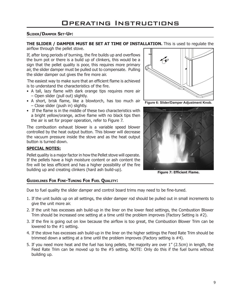 Turning your pellet stove off, Slider/damper set-up, Operating instructions | Enviro Mini A User Manual | Page 9 / 16