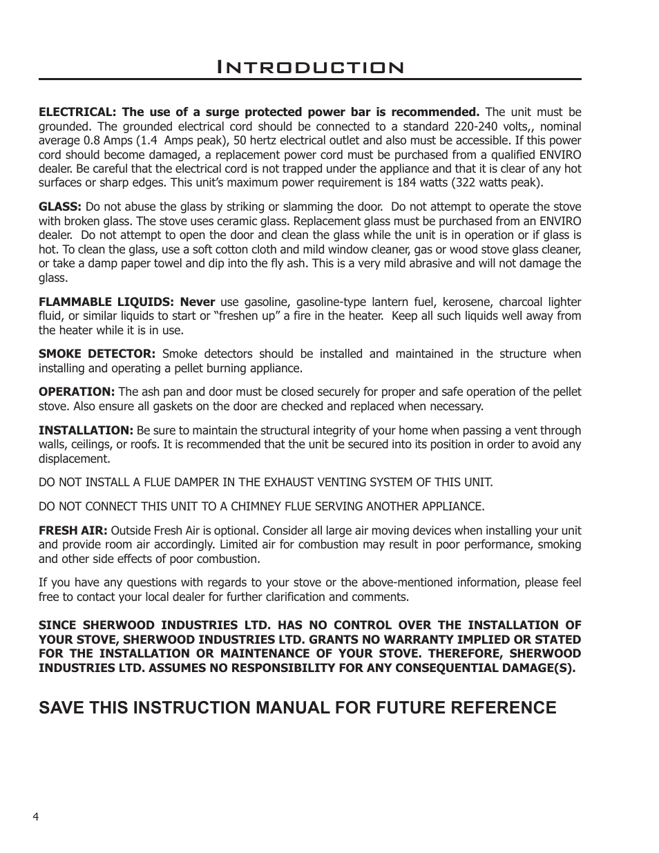 Introduction, Save this instruction manual for future reference | Enviro 50-1095 User Manual | Page 4 / 31