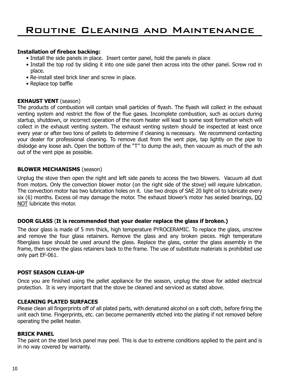 Routine cleaning and maintenance | Enviro EF2 User Manual | Page 10 / 39