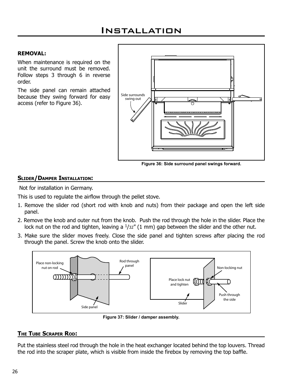 Slider/damper installation, The tube scraper rod, Installation | Enviro EF2 User Manual | Page 26 / 39