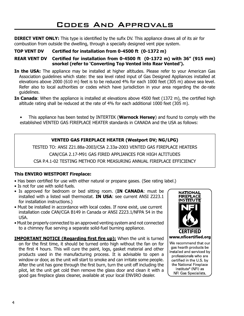 Codes and approvals | Enviro Westport C-10381 User Manual | Page 4 / 48