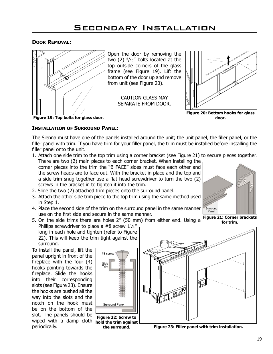 Door removal, Installation of surround panel, Installation of surround pane | Secondary installation | Enviro C-10637 User Manual | Page 19 / 31