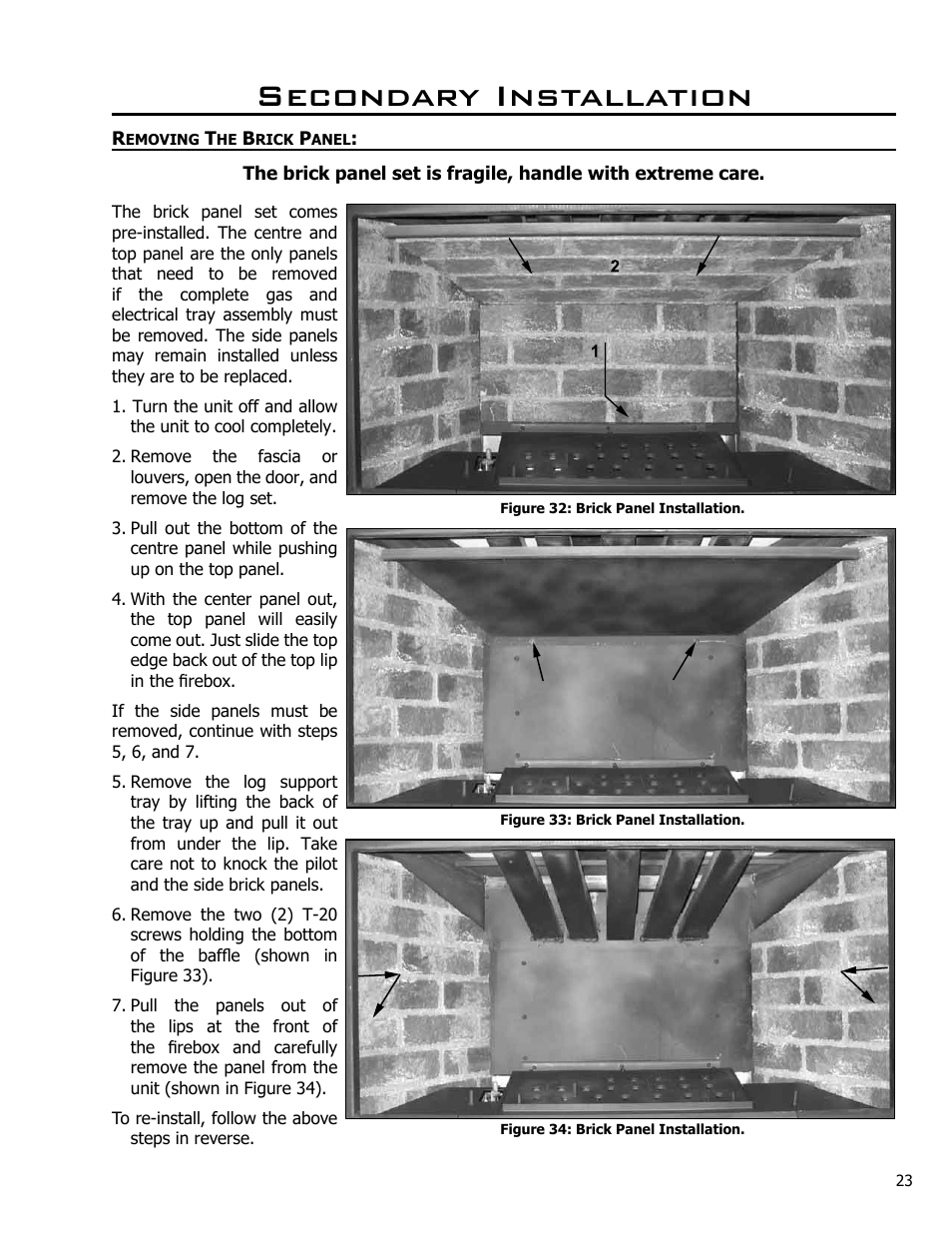 Removing the brick panel, Secondary installation | Enviro C-10637 User Manual | Page 23 / 31