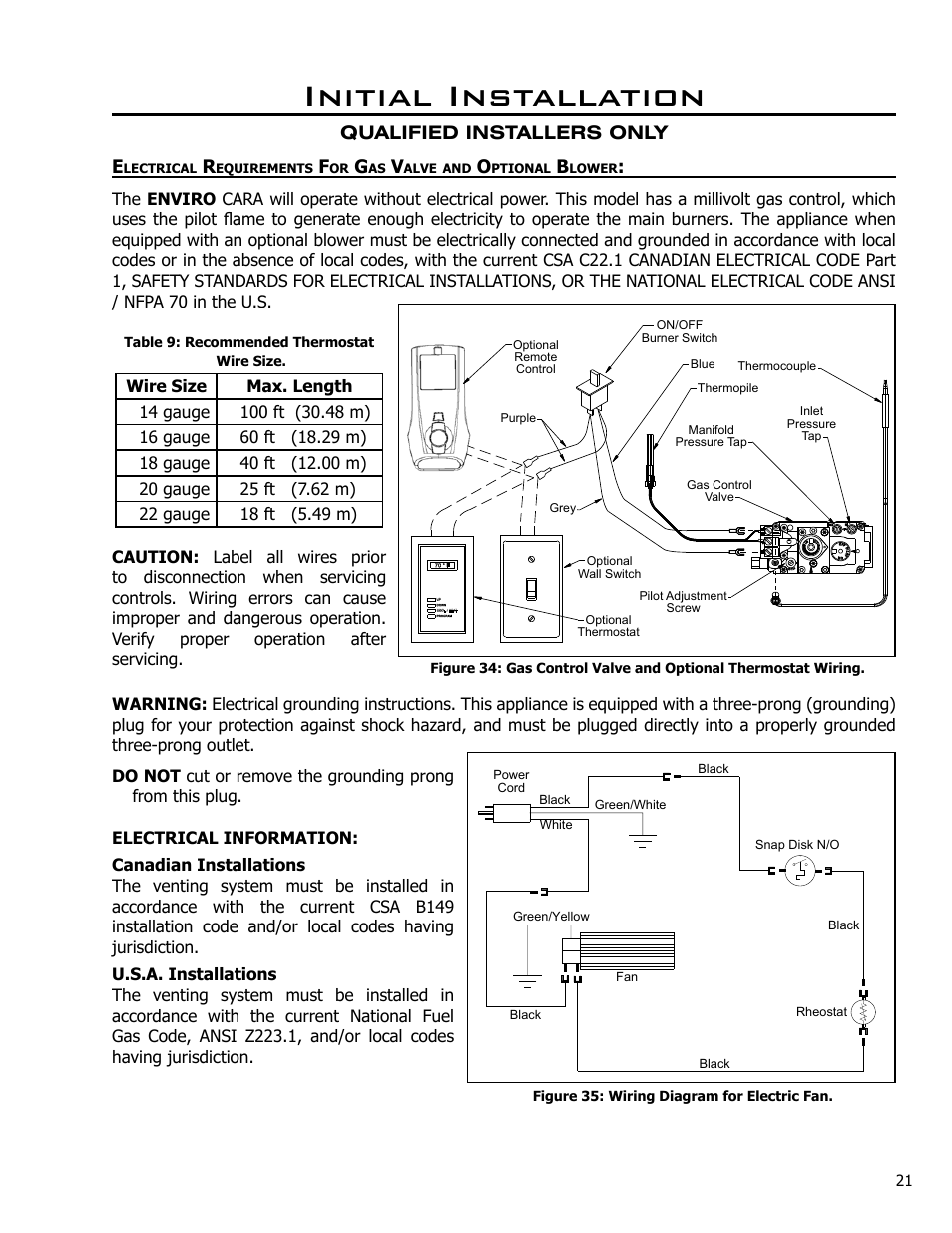 C-11500 instruction cara dr owner's manual5, Initial installation, Qualified installers only e | Enviro Cara DR C-11500 User Manual | Page 21 / 37