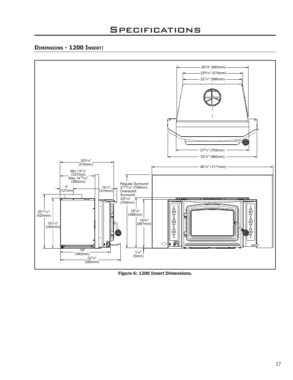 Dimensions - 1200 insert, Specifications, 1200 i | Enviro Kodiak 1200 Insert User Manual | Page 17 / 55