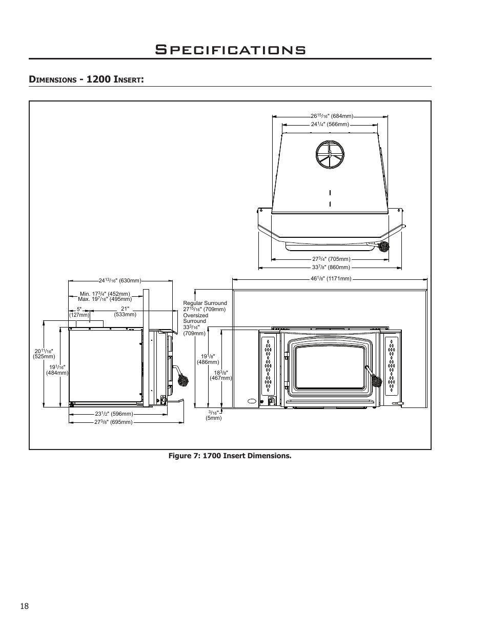 Dimensions - 1200 insert, Specifications, 1200 i | Enviro Kodiak 1200 Insert User Manual | Page 18 / 55