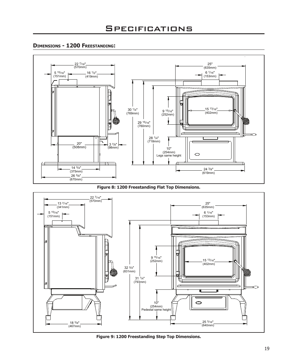 Dimensions - 1200 freestanding, Specifications, 1200 f | Enviro Kodiak 1200 Insert User Manual | Page 19 / 55