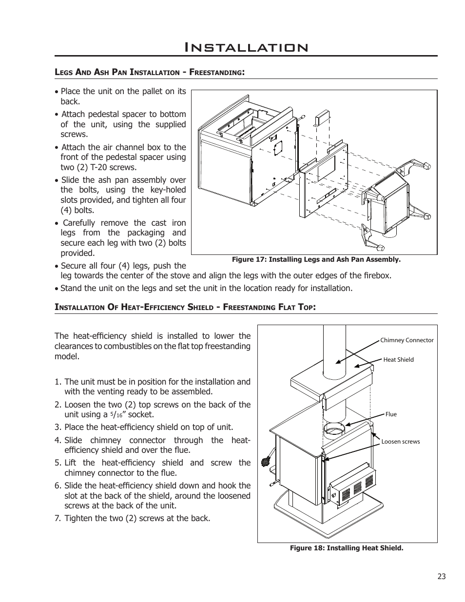 Legs and ash pan installation - freestanding, Installation | Enviro Kodiak 1200 Insert User Manual | Page 23 / 55