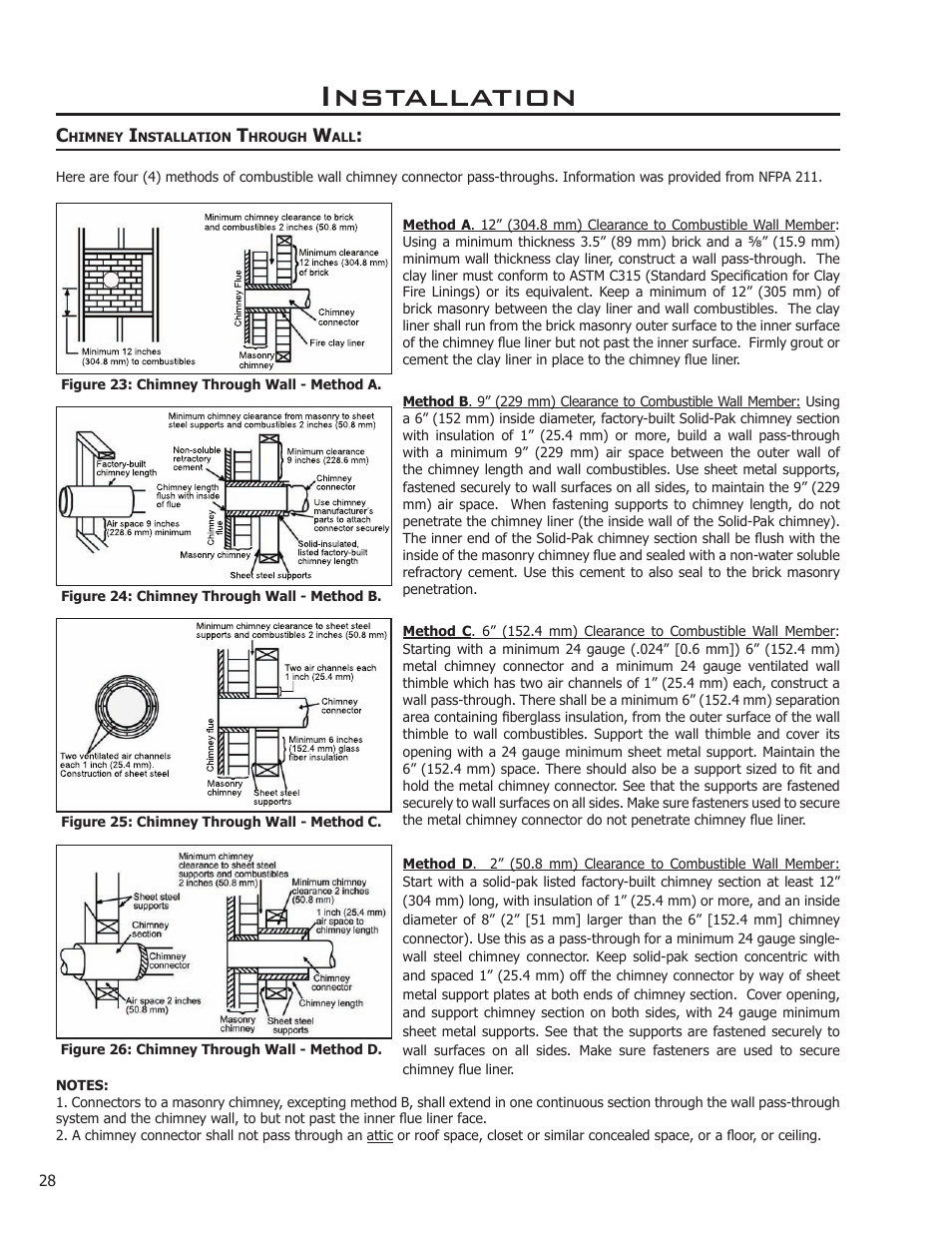 Chimney installation through wall, Installation | Enviro Kodiak 1200 Insert User Manual | Page 28 / 55