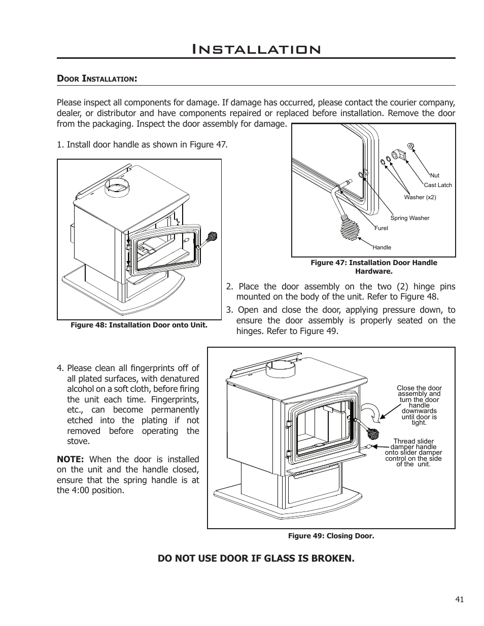 Door installation, Installation | Enviro Kodiak 1200 Insert User Manual | Page 41 / 55