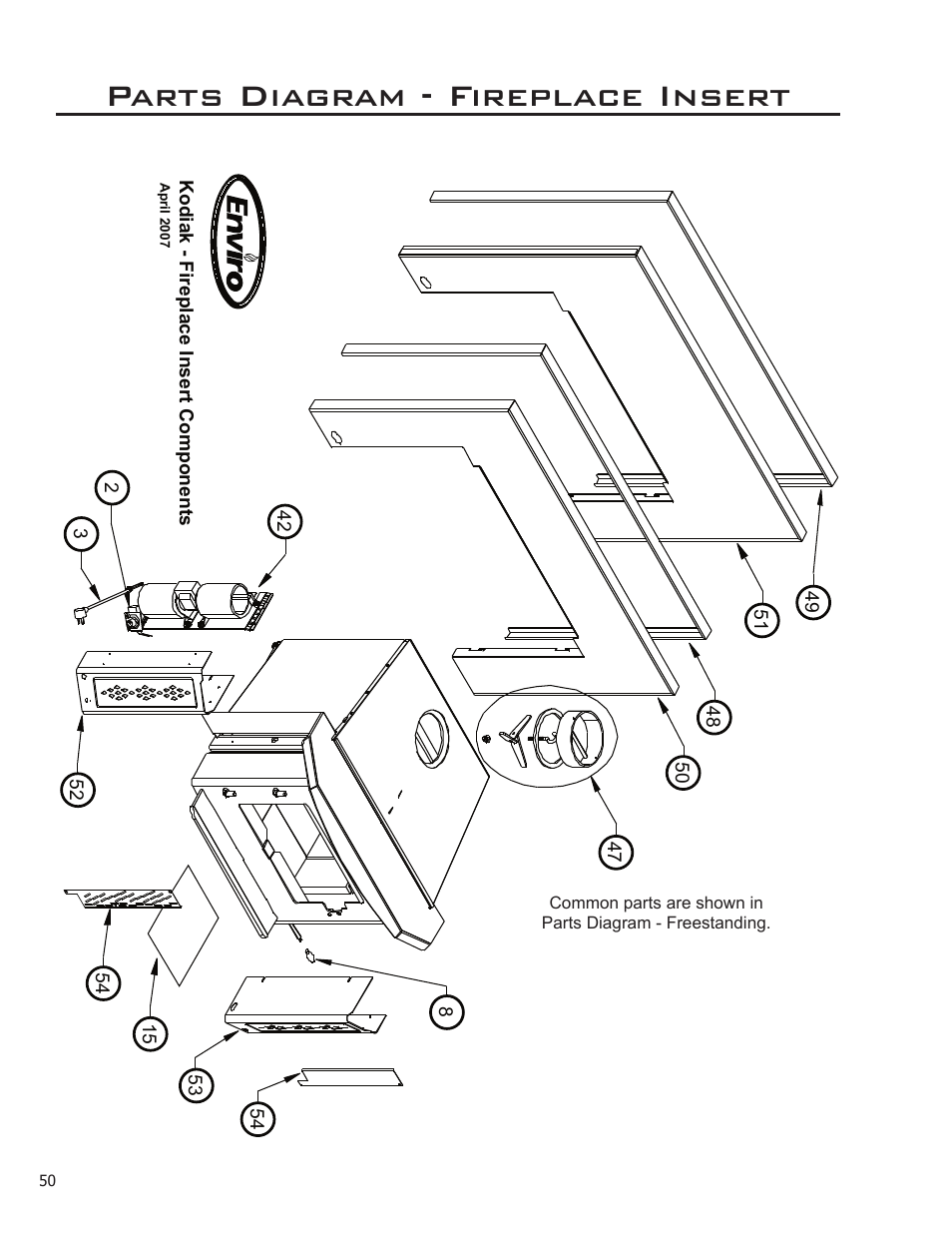 Parts diagram - fireplace insert | Enviro Kodiak 1200 Insert User Manual | Page 50 / 55