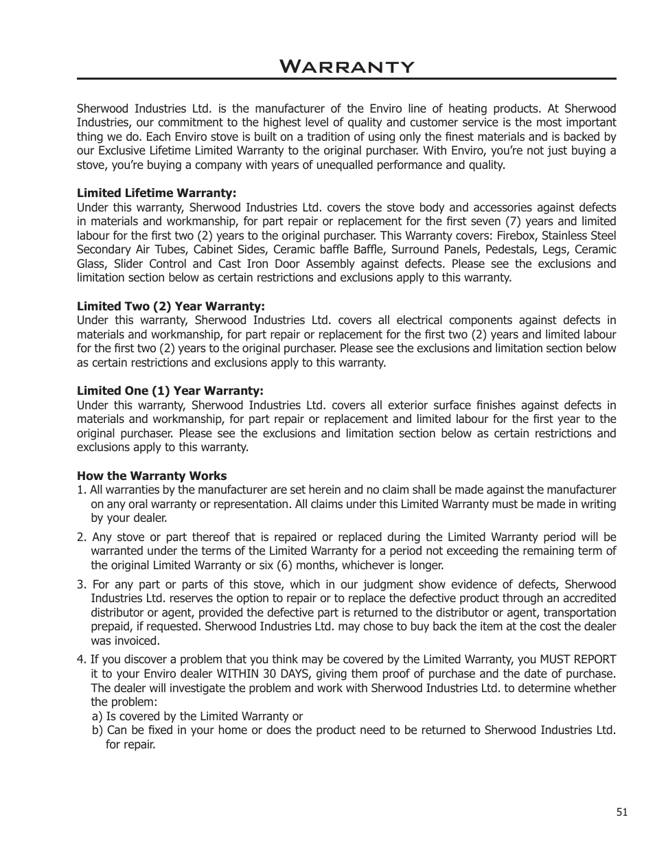 Warranty | Enviro Kodiak 1200 Insert User Manual | Page 51 / 55