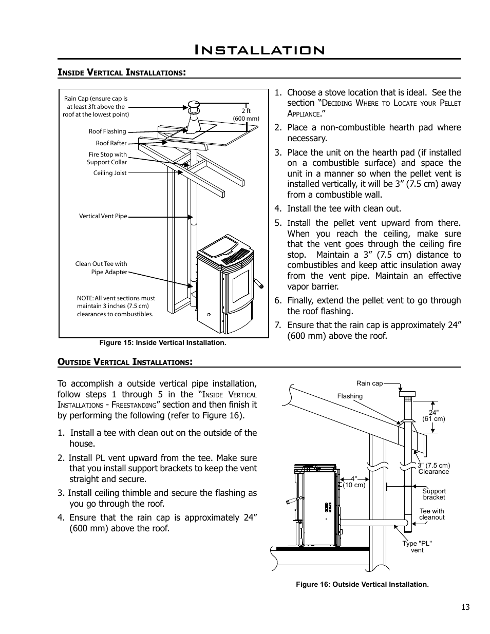 Inside vertical installations, Outside vertical installations, Installation | Enviro C-10985 User Manual | Page 13 / 31